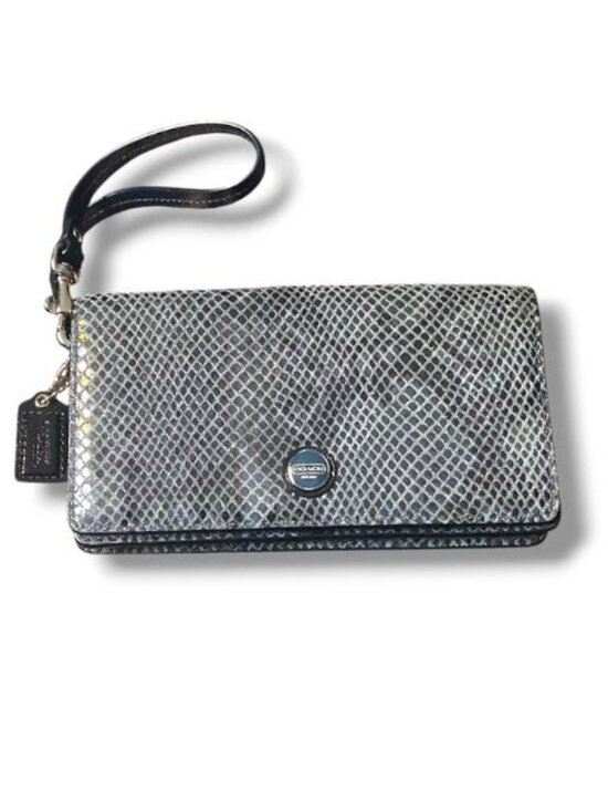 Coach Handbags - COACH Gray Snake Embossed Leather Wristlet Clutch